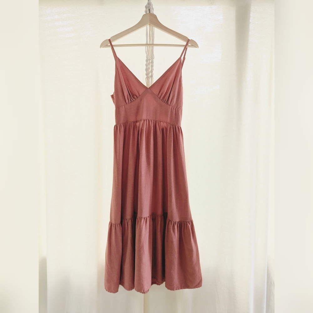 Coral Pink Sundress With Bow, Linen Feel, Breezy Beachy Boho